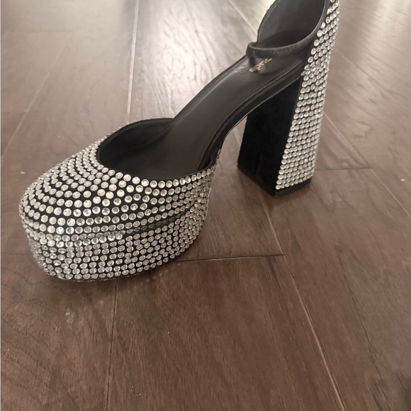 Larroude Black Platform Block Heels with Silver Crystal Accents (BRAND NEW) - Picture 2 of 9